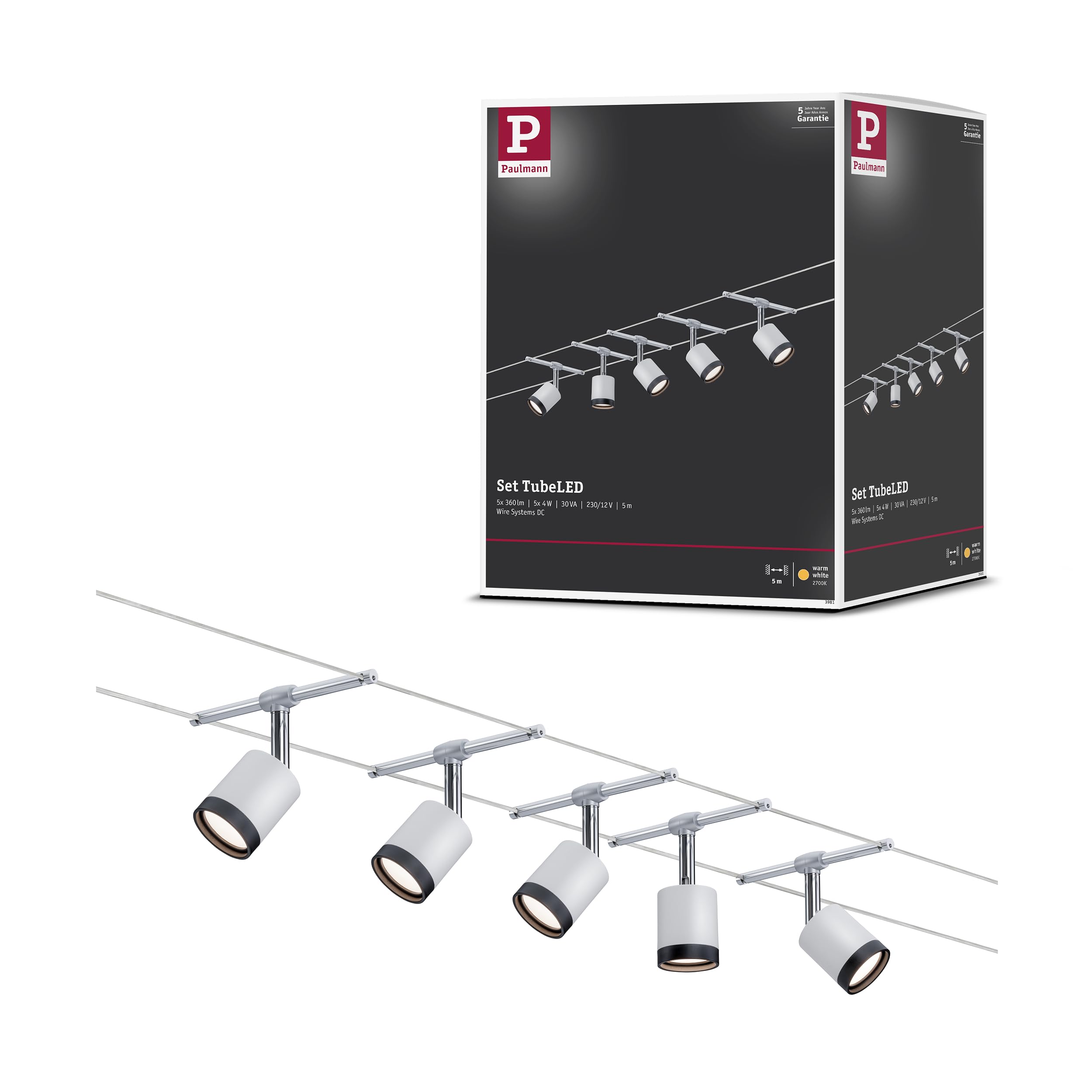 Paulmann Wire System TubeLED 5x4W – LED Seilleuchte Deckenleuchte Chrom matt