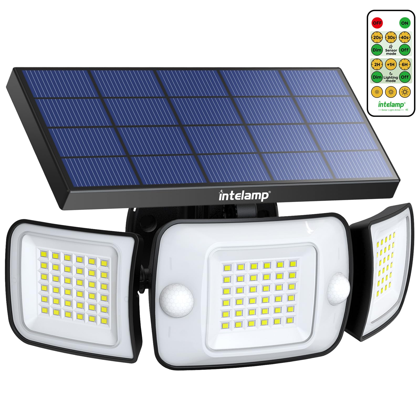 INTELAMP Solarlampe mit Bewegungsmelder & Fernbedienung – 1200 Lumen, 270° Weitwinkel für Garten