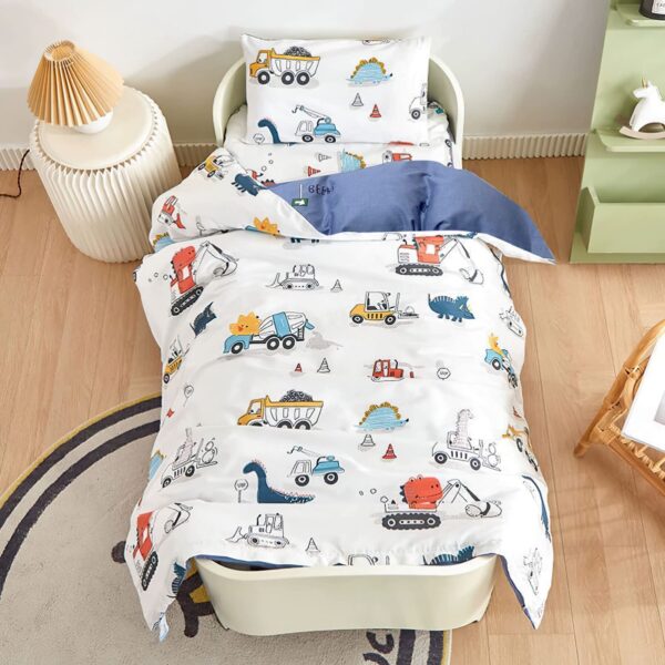 Kinderbettwäsche 100x135 cm Dinosaurier – 100% Baumwolle mit Reissverschluss