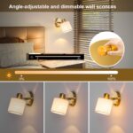 Lightess Wandleuchte Gold mit Dimmschalter – Verstellbar 350° E27 Vintage Leinenschirm – Bild 3