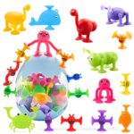 40er Set Saugnapf-Spielzeug ab 3 Jahren – Silikon Bausteine mit Dinosaurier Aufbewahrung