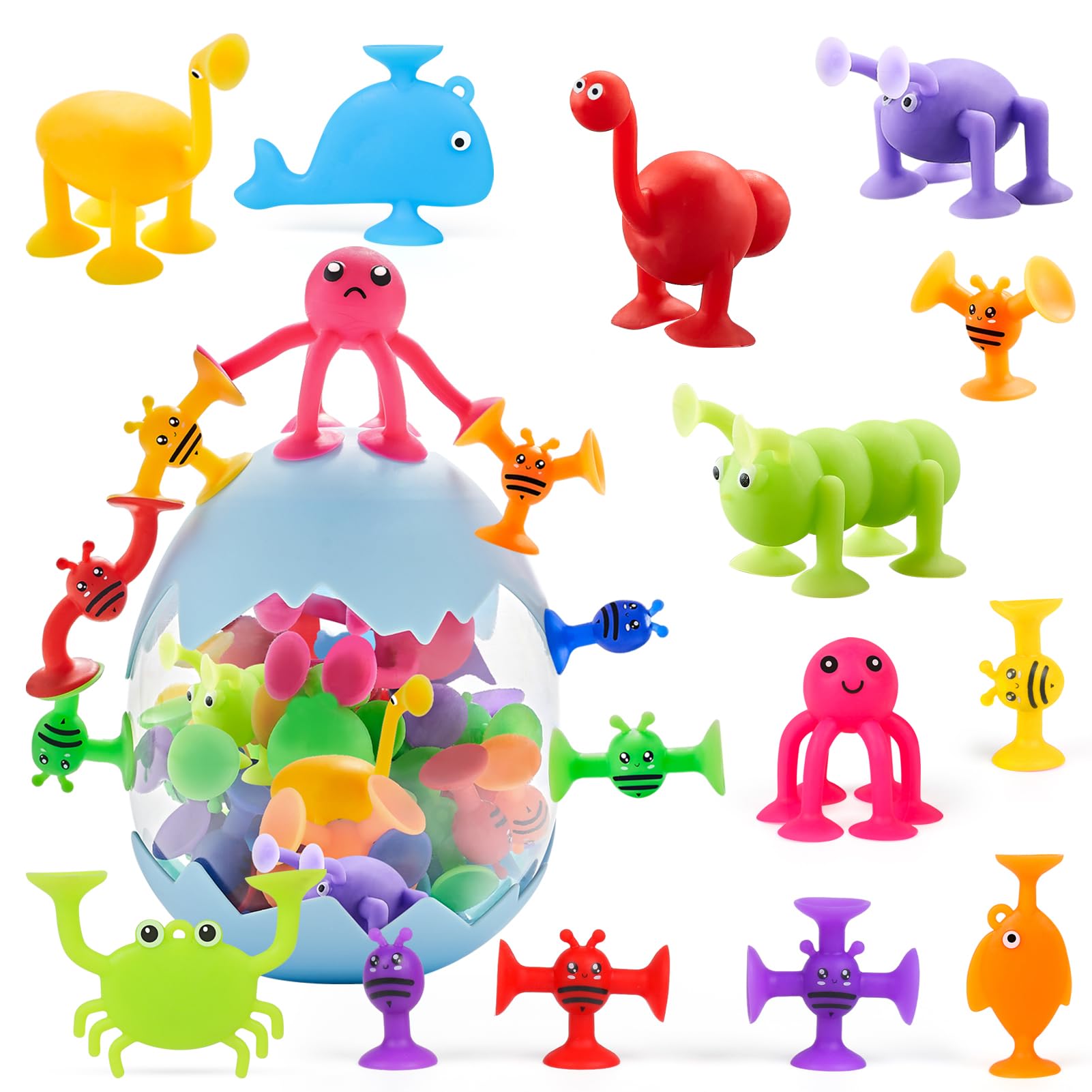 40er Set Saugnapf-Spielzeug ab 3 Jahren – Silikon Bausteine mit Dinosaurier Aufbewahrung