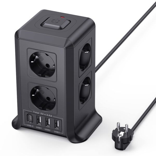Sameriver 12-in-1 Steckdosenleiste mit 8 AC & 4 USB – Überspannungsschutz für Büro & Zuhause