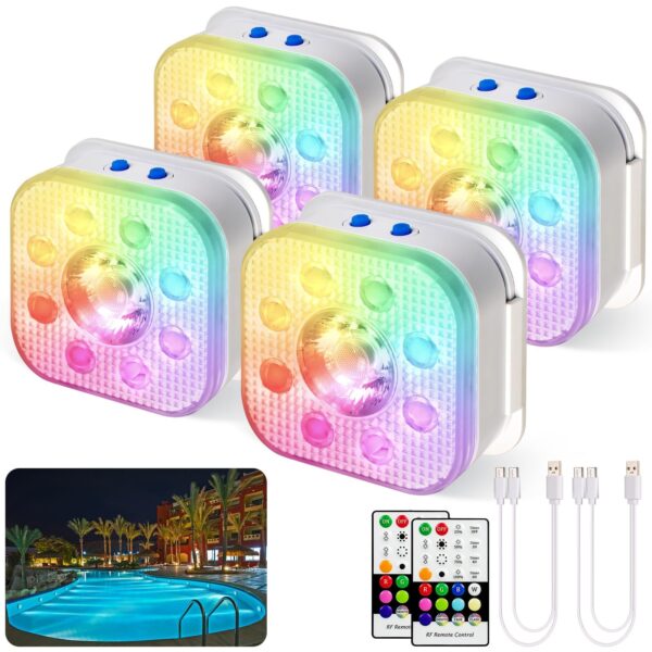 HL 4er Set RGB LED Unterwasserleuchten mit Fernbedienung – IP68 Poolbeleuchtung für Pools, Teiche & Aquarien