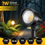 MEIKEE 7W LED Gartenstrahler 2er Set Warmweiss – 500 Lumen IP66 Gartenbeleuchtung mit Erdspiss – Bild 2