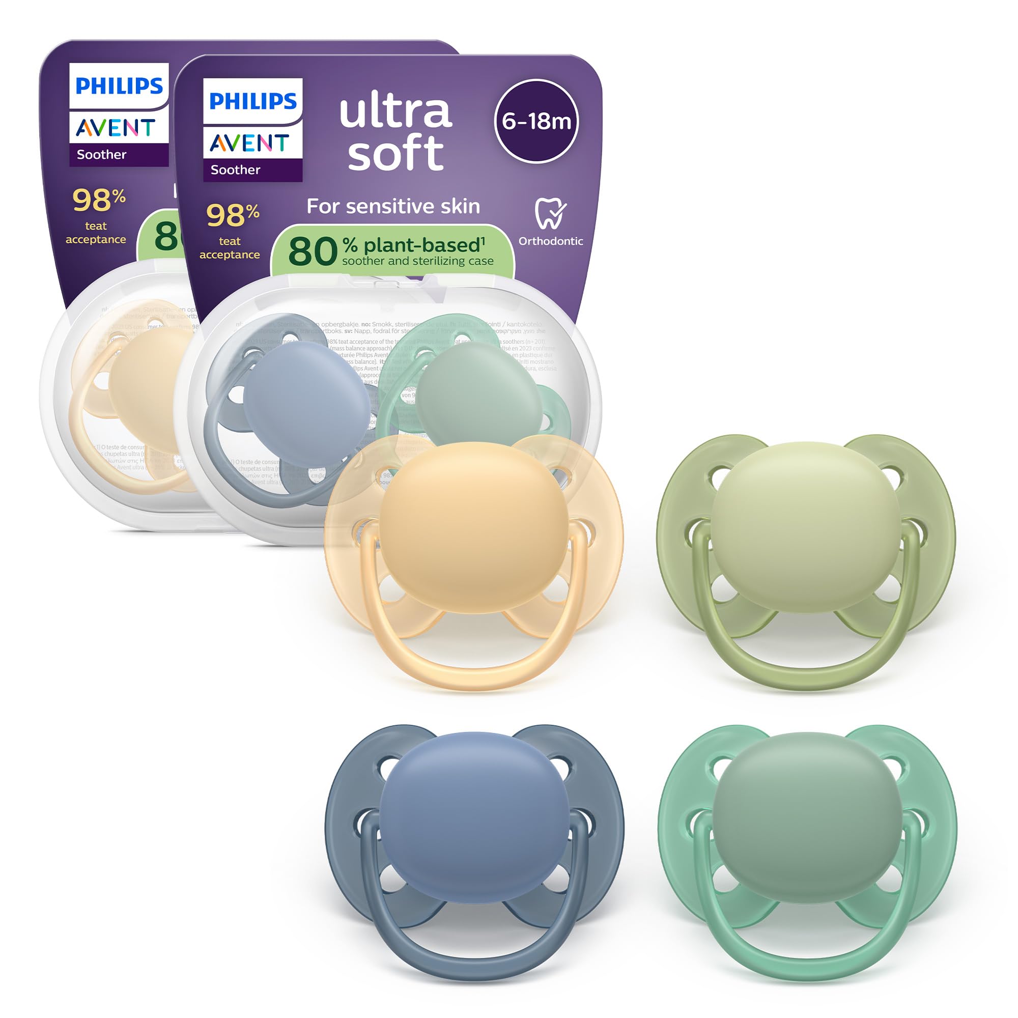 Philips Avent Ultra Soft Schnuller 6–18 Monate – Kiefergerecht & BPA-frei, 4er-Pack