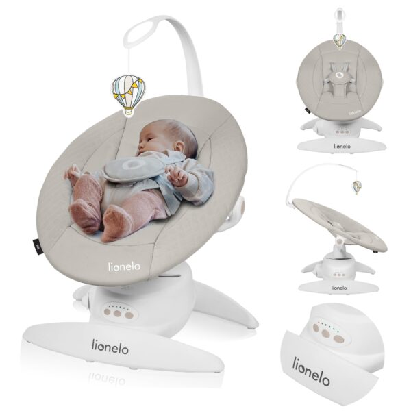 Lionelo Iris Elektrische Babywippe 360° drehbar – 5 Wiegegeschwindigkeiten für Babys bis 9 kg