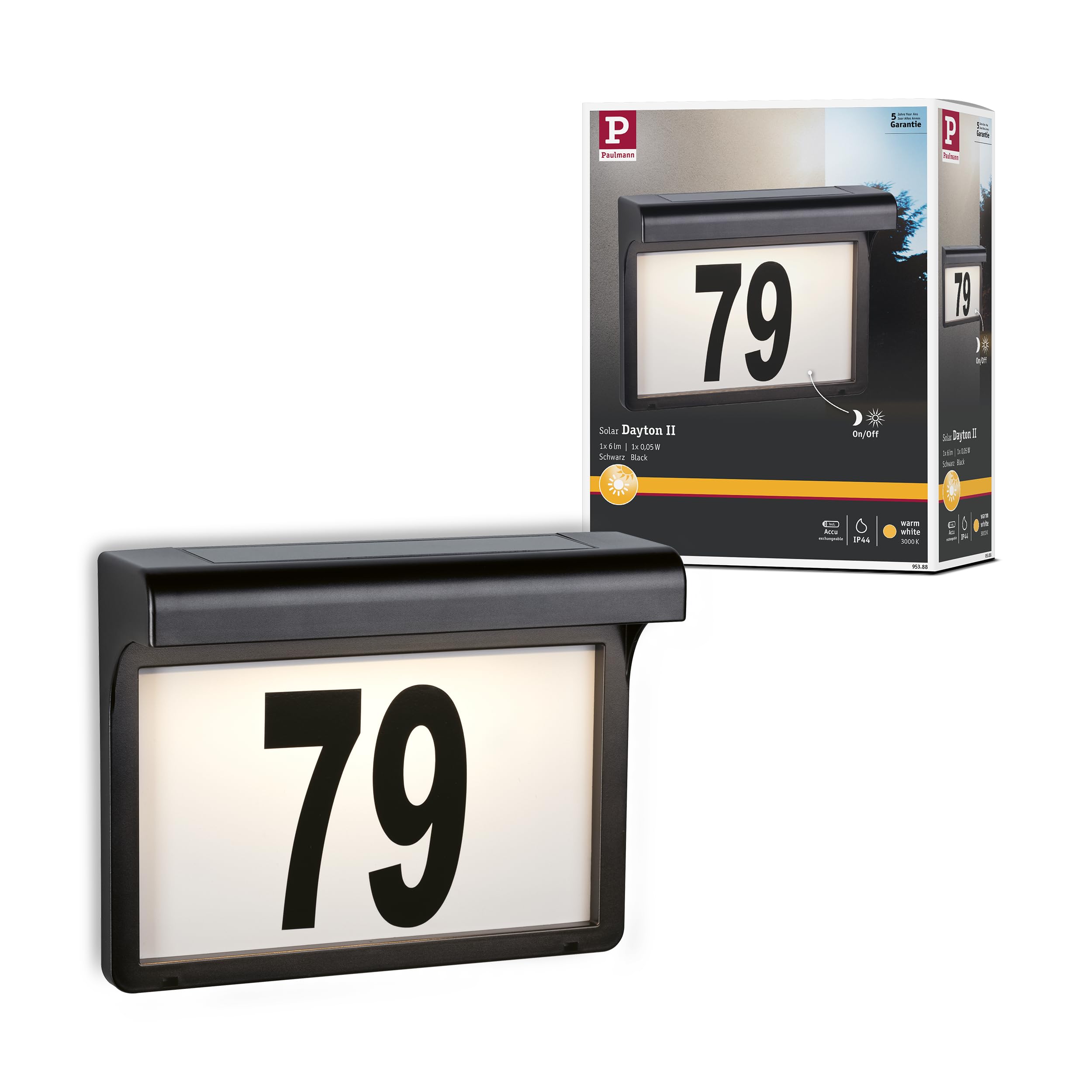 Paulmann Dayton II Solar Hausnummernleuchte – LED Aussenleuchte IP44 für Hauswand