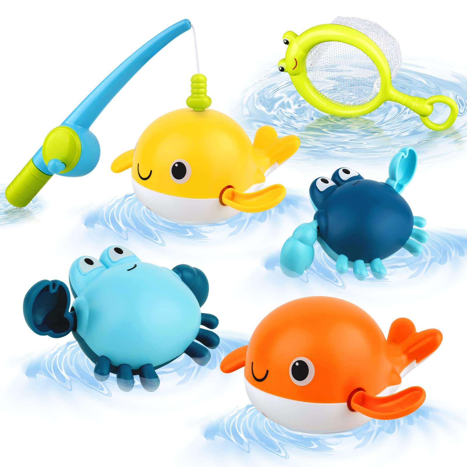 twoonto Magnetisches Angelspiel Badespielzeug – 6-teiliges Aufziehbares Schwimmset für Kleinkinder