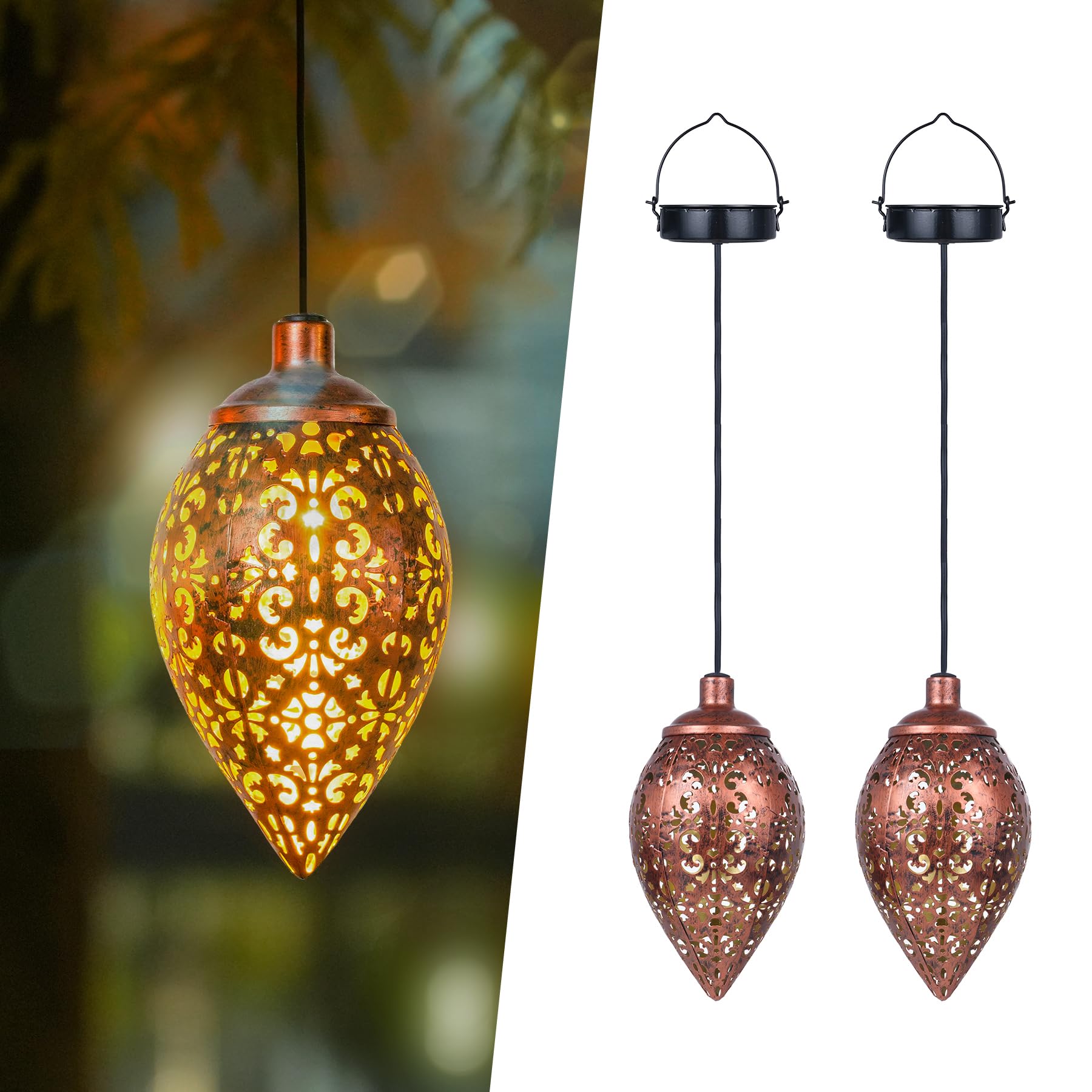 Görvitor 2er-Set Solarlaterne Hängend – IP65 Metalllaterne für Garten & Balkon