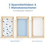 Dreamzie 3er Set Baby Spannbettlaken 55x90 cm + Matratzenschoner – 100% Baumwolle OEKO-TEX – Bild 2