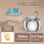 Recaqi Katzenbrunnen Edelstahl 2,5L mit Schwanenhals – Ultra leise Trinkbrunnen für Katzen & Hunde – Bild 6