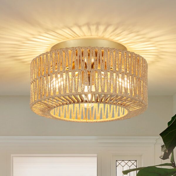 Rayofly Boho Deckenlampe 3-flammig mit Rattan & Bambus – Vintage Leuchte für jeden Raum