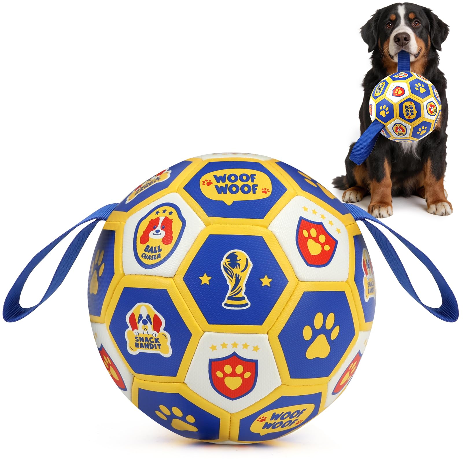 Vivifying Hundefussball 20 cm mit Griffen – Strapazierfähiger Spielball inkl. Pumpe