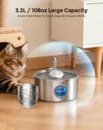 Invengo Katzenbrunnen Edelstahl 3.2L – Ultra-leiser Trinkbrunnen mit 5-Fach Filtersystem – Bild 3