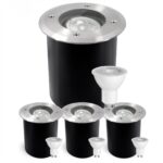 JNR Edelstahl Bodeneinbaustrahler IP67 4er-Set – Schwenkbar 30° mit 5W LED warmweiss 3000K