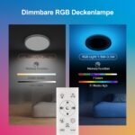 DetarZinLED Deckenlampe 30cm RGB Dimmbar – LED Deckenleuchte mit Fernbedienung für Badezimmer – Bild 2