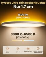 Tyreses LED Deckenleuchte Ø30cm 24W 2800LM – Ultra-flach 1,7cm mit Nachtlicht & Fernbedienung – Bild 4