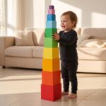 TOWO Holz-Stapelwürfel Regenbogen – Montessori Lernspielzeug für Kleinkinder ab 2 Jahren – Bild 2