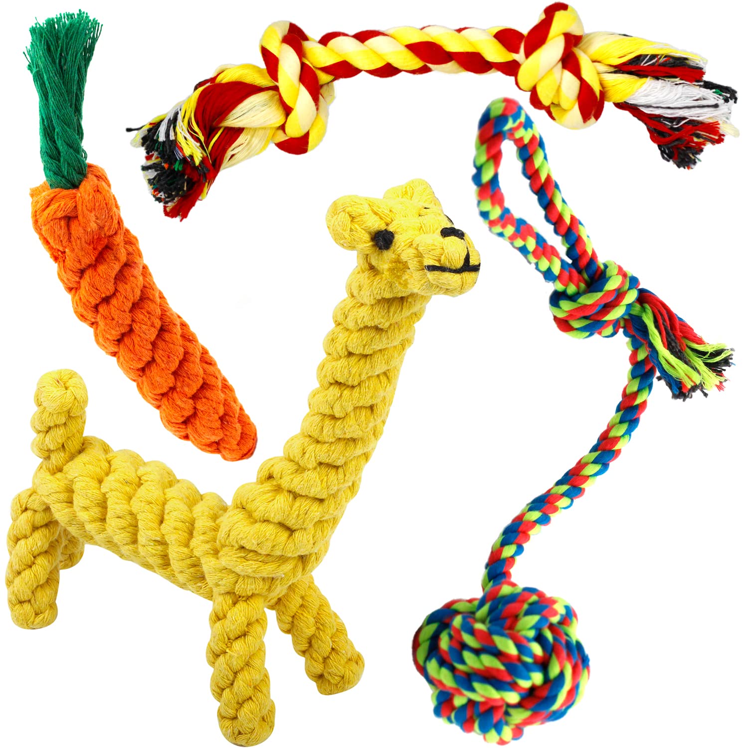 Decyam 4er-Pack Hundespielzeug aus Baumwolle – Kauspielzeug für Welpen & kleine Hunde