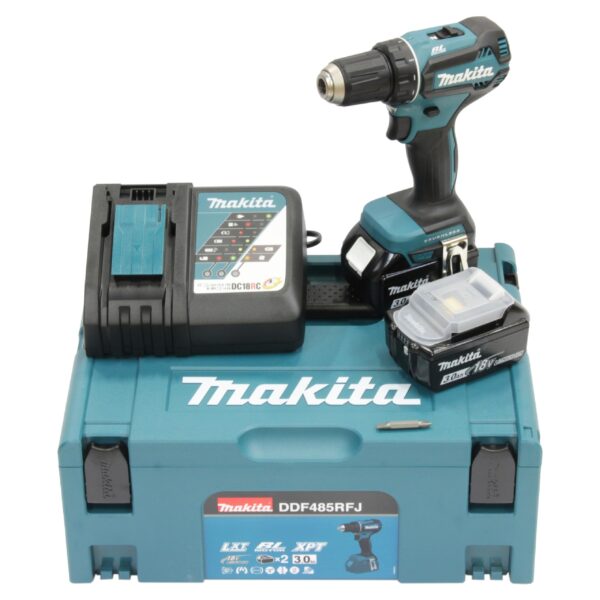 Makita DDF485RFJ Akku-Bohrschrauber 18V – Kompakt & kraftvoll mit 2 Akkus & Ladegerät