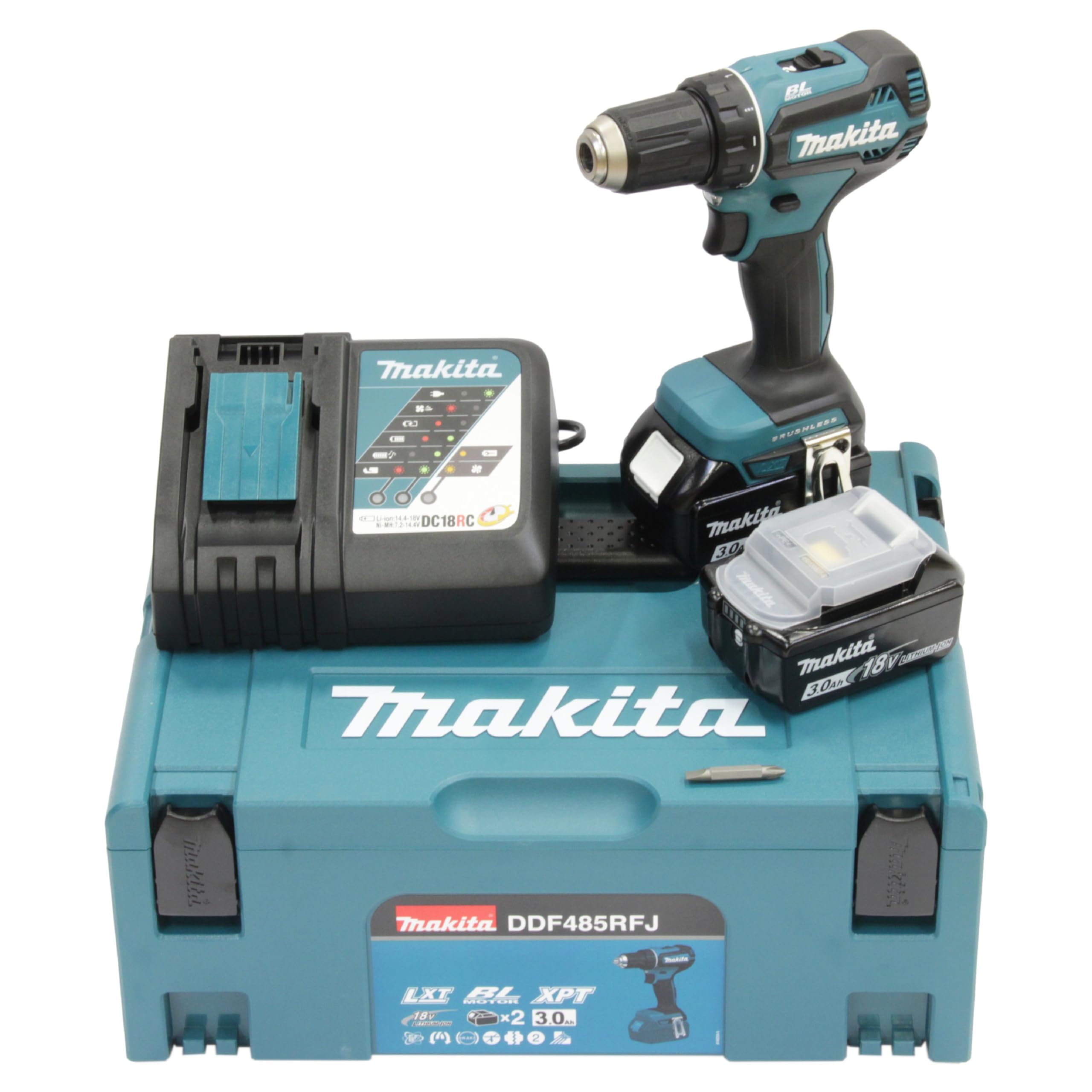 Makita DDF485RFJ Akku-Bohrschrauber 18V – Kompakt & kraftvoll mit 2 Akkus & Ladegerät