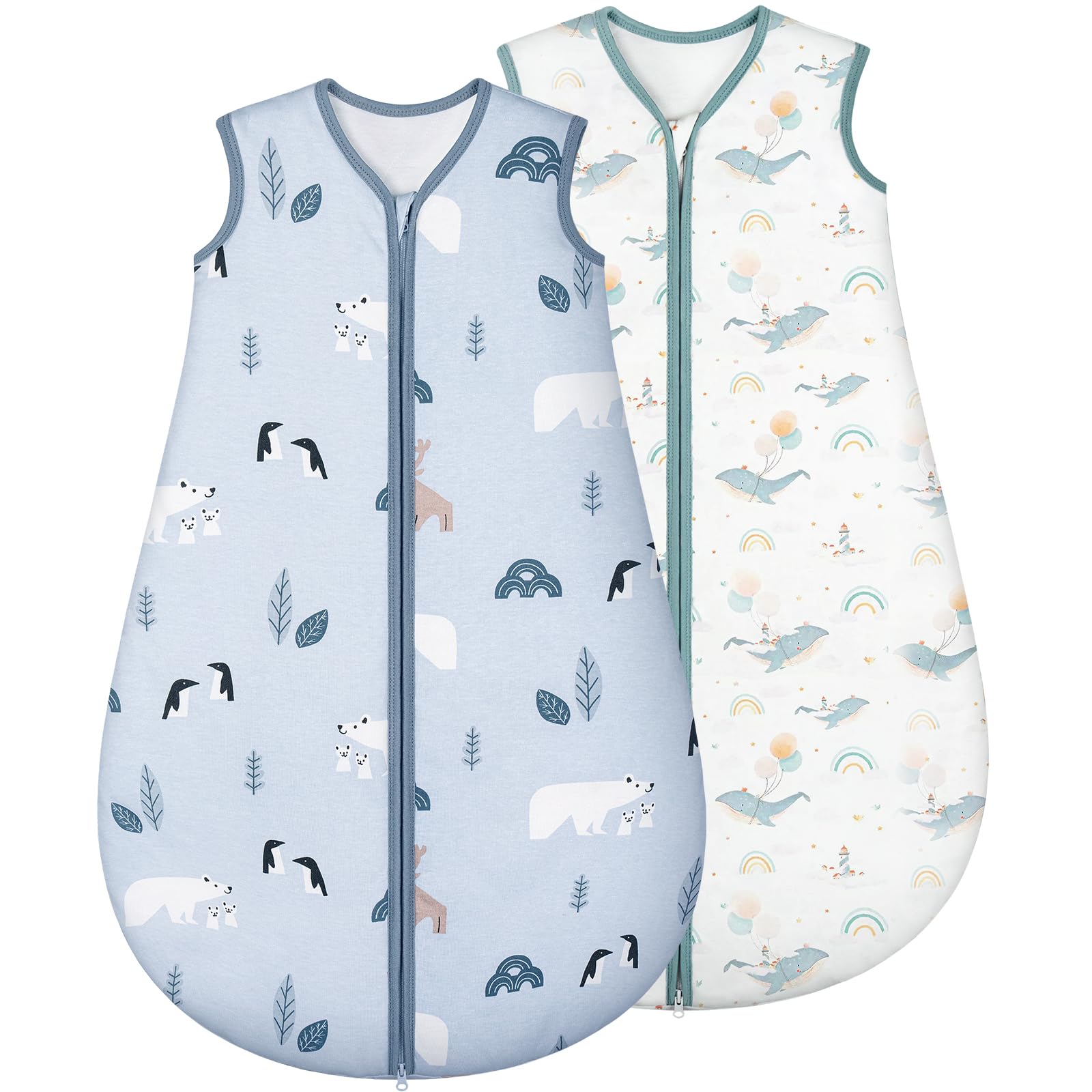 Yukkidds Babyschlafsack 1.5 Tog 12-18 Monate – Ganzjahres Baumwolle, 2er Pack Blau