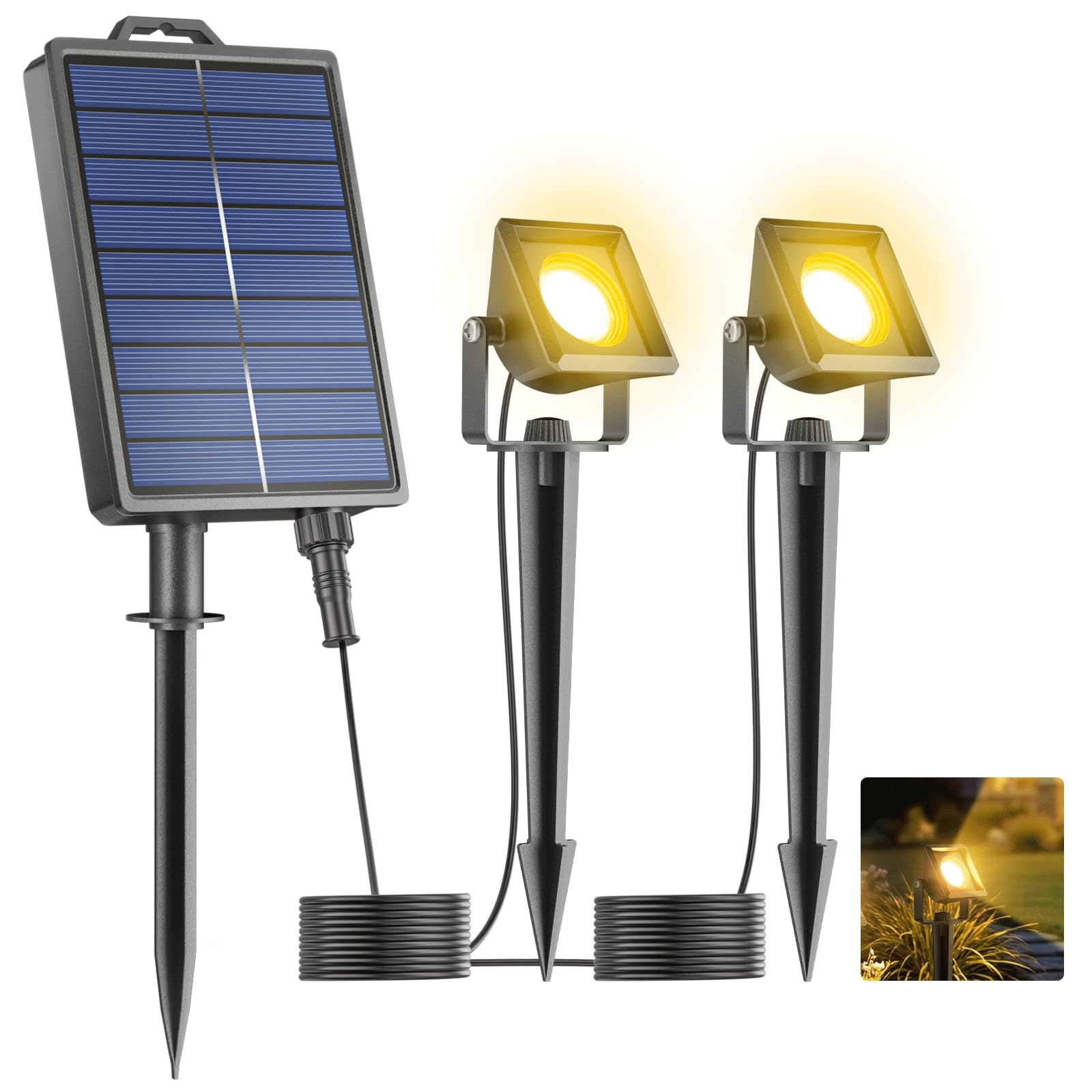 Giliwosy 2er Solar-Gartenstrahler mit 4 Timer- & Helligkeitsstufen – IP65 Außenbeleuchtung