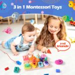 Hoiloie Montessori Holzspielzeug 3 in 1 – Stapel-, Form- und Angelspiel für Kinder ab 1 Jahr – Bild 3