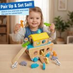 Holz Noahs Arche Montessori Spielzeug – Stapeln & Ziehen für Kleinkinder ab 1 Jahr – Bild 2