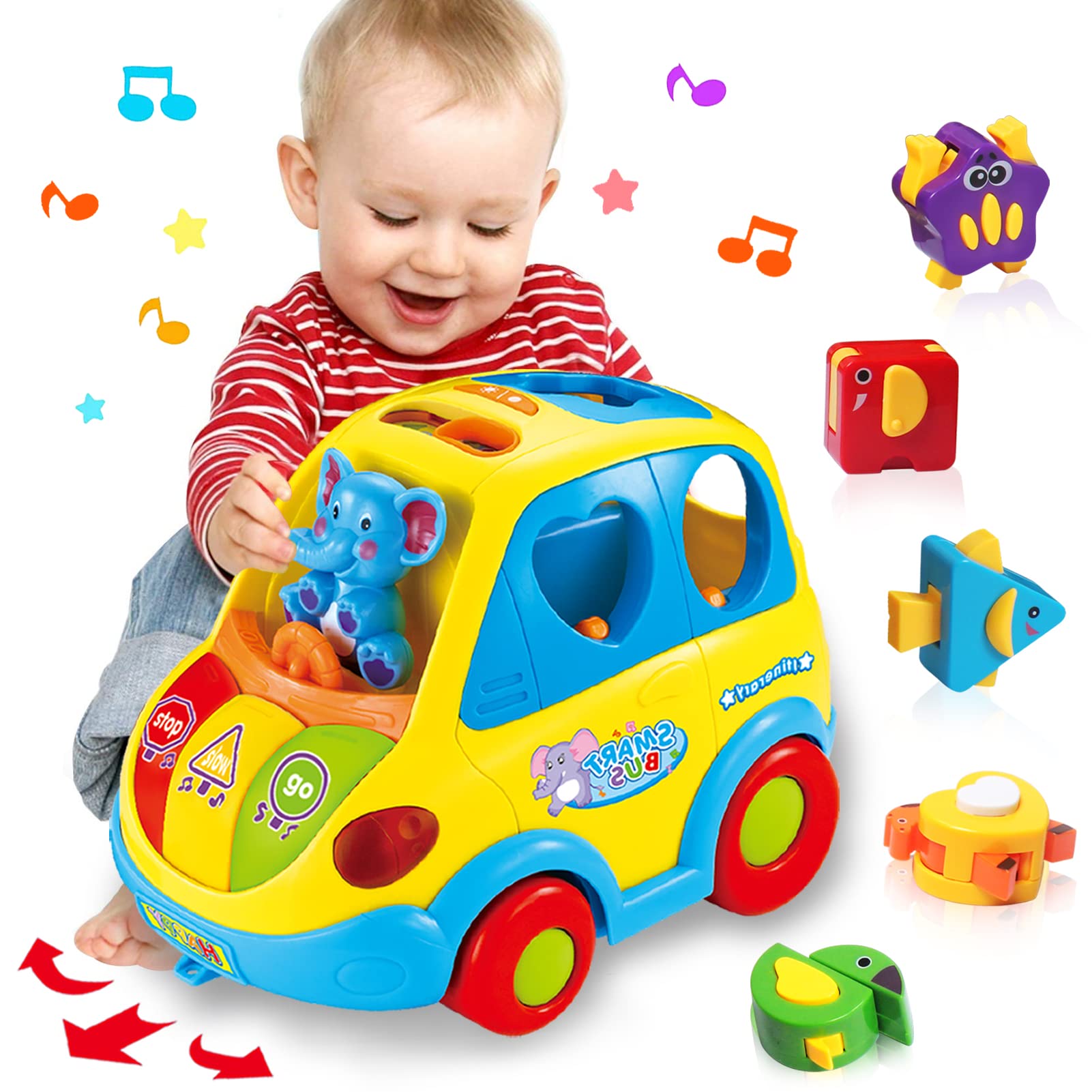 KALOISYHE Musikbus Sortierspielzeug – Lernspielzeug mit Tierblöcken für Kleinkinder ab 1 Jahr