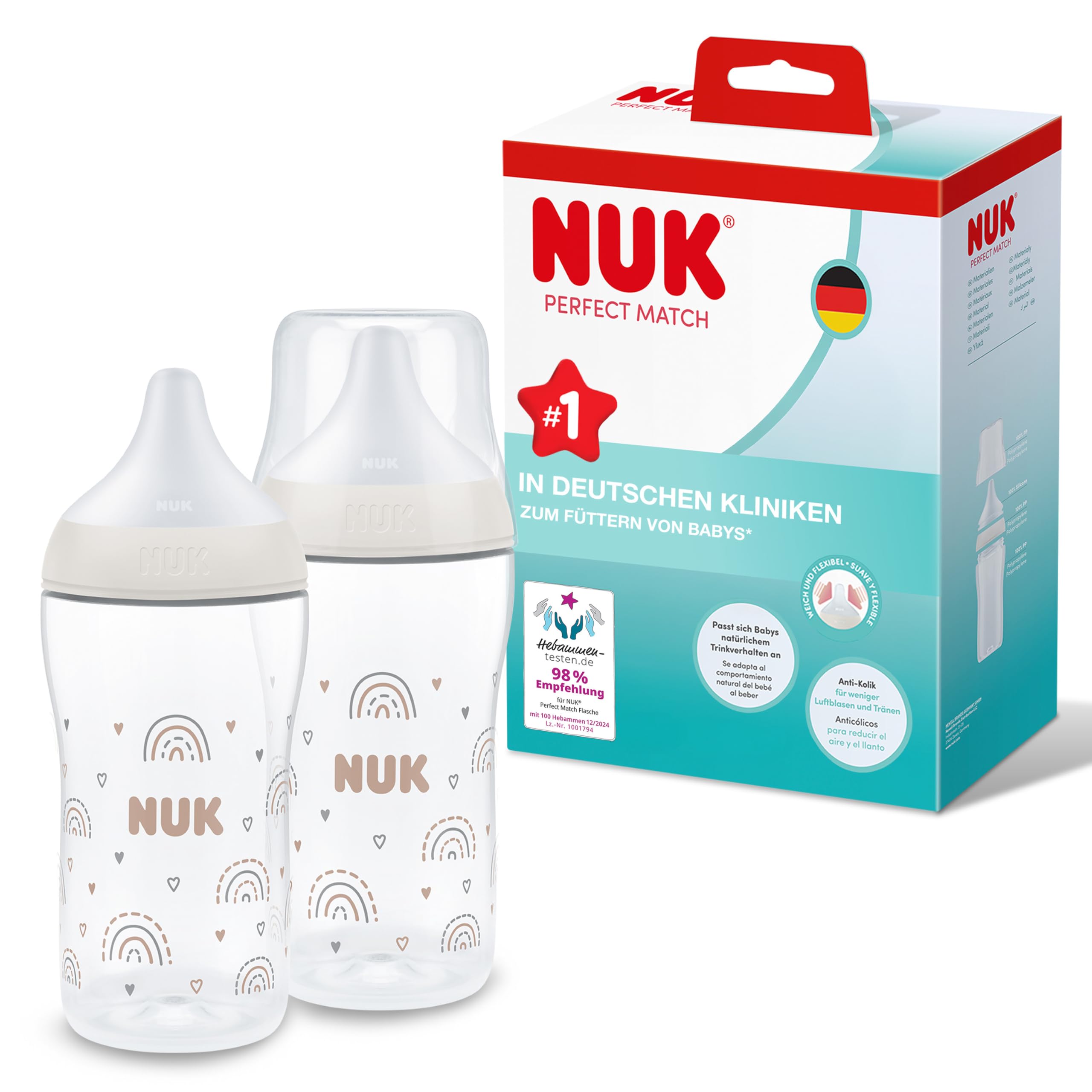 NUK Perfect Match 260ml 2er Set – Flexible Babyflaschen mit Anti-Colic-System