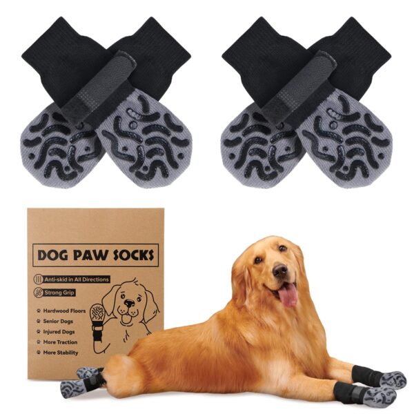 Hundesocken Anti-Rutsch mit verstellbaren Riemen – Pfotenschutz für Hartholzböden | 2 Paar