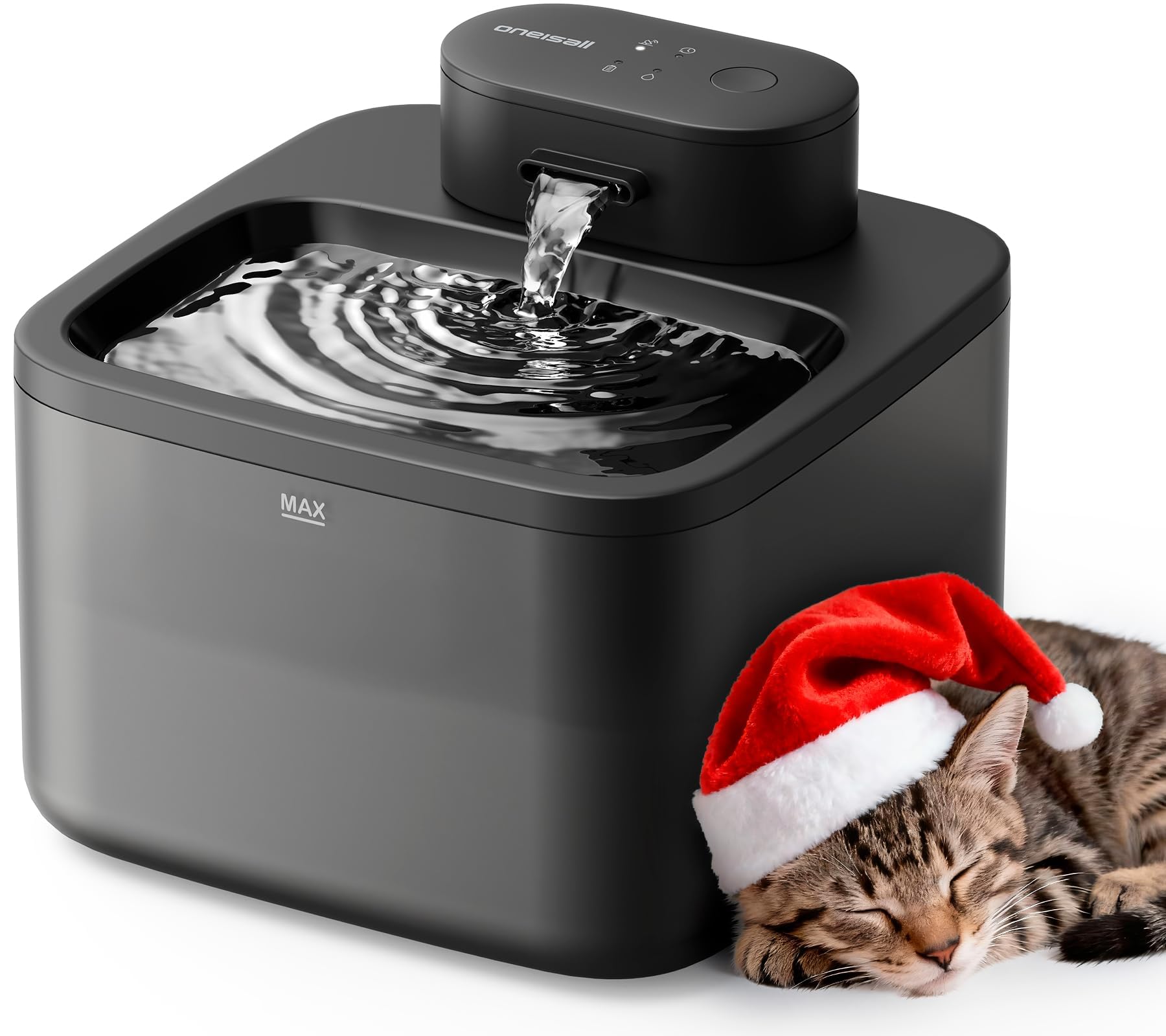 oneisall 2.2L kabelloser Katzenbrunnen – 20dB ultraleise mit Bewegungsmelder & 45 Tage Akkulaufzeit