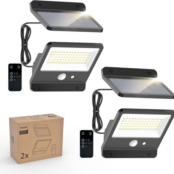 Philips Solar-Fluter 800 Lumen 6500K mit PIR-Bewegungsmelder & Fernbedienung – 2er Set