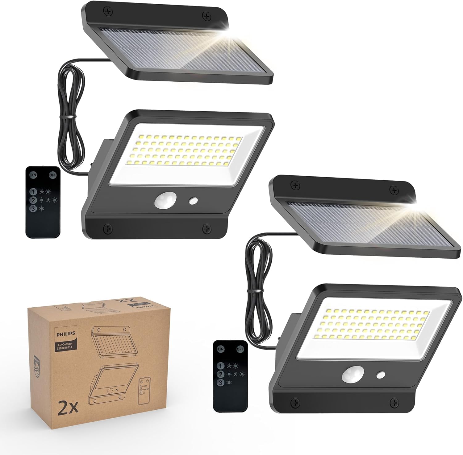Philips Solar-Fluter 800 Lumen 6500K mit PIR-Bewegungsmelder & Fernbedienung – 2er Set