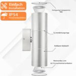 JNR Aussenleuchte IP54 Edelstahl – Wasserdichte Wandlampe 2×5W GU10 3000K – Bild 4