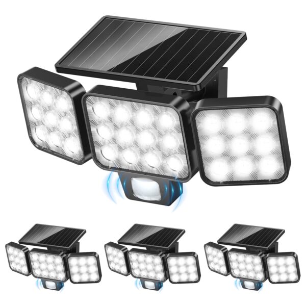GEARLITE 4er Set Solarlampen mit Bewegungsmelder – 3500 LM LED Wandfluter IP65 für Garten & Garage