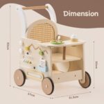 ROBOTIME Holz-Babywalker mit Puppenkinderwagen – Laufhilfe & Spielzeug ab 10 Monaten – Bild 2