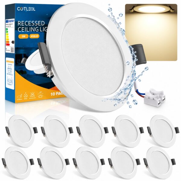 COTLEDL 10er LED Einbaustrahler 230V – 5W Neutralweiß 450lm IP44 für Küche & Bad
