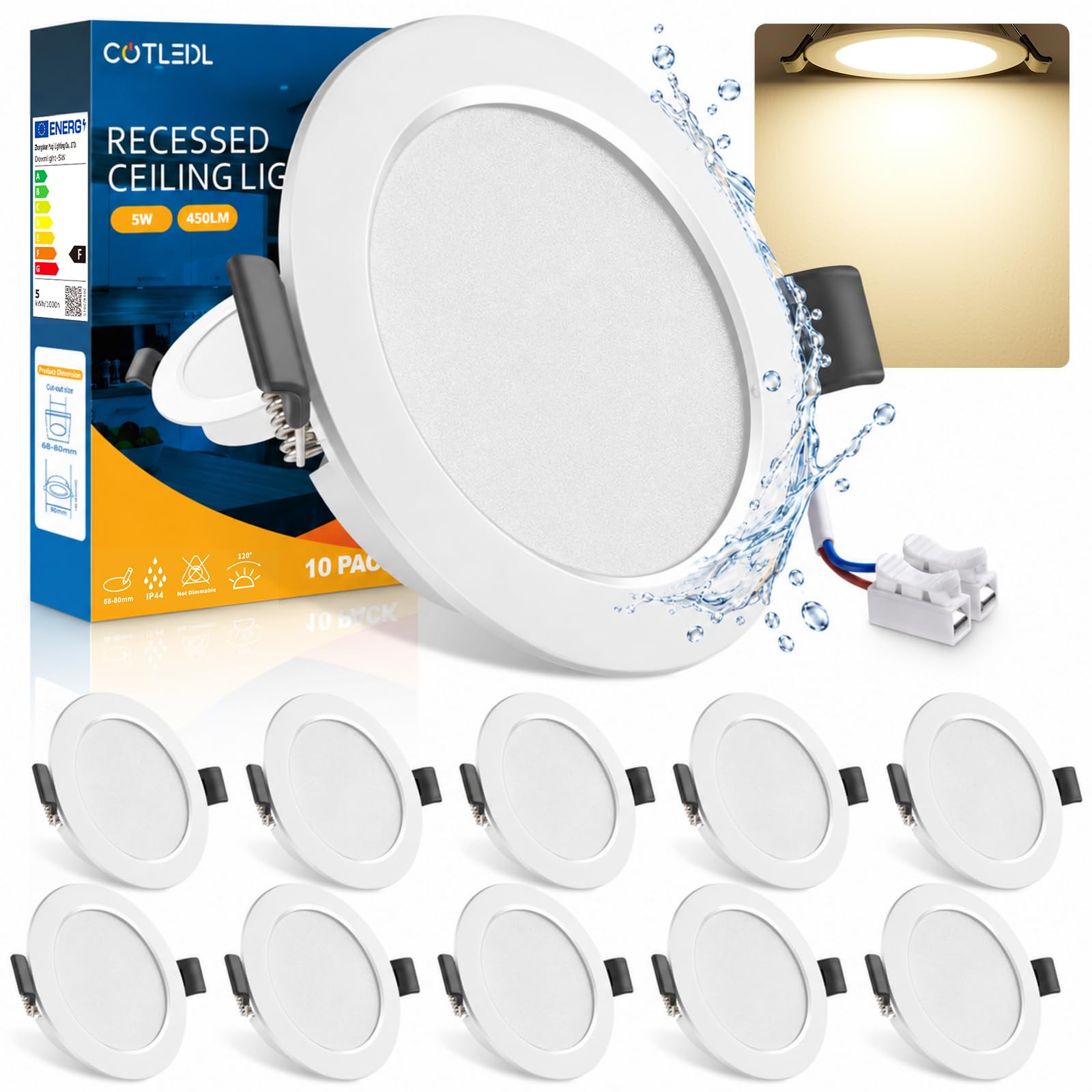 COTLEDL 10er LED Einbaustrahler 230V – 5W Neutralweiß 450lm IP44 für Küche & Bad