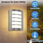 Wondlumi Wandleuchte E27 IP44 mit 12W LED Warmweiss – Edelstahl Aussenwandlampe für Balkon & Treppen – Bild 2