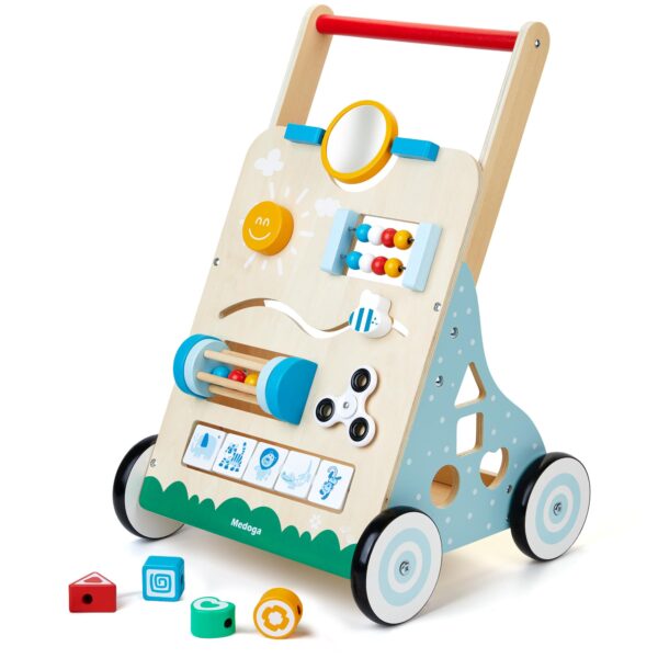 medoga 10-in-1 Lauflernwagen Holz – Lernspielzeug mit Activity Center für Babys