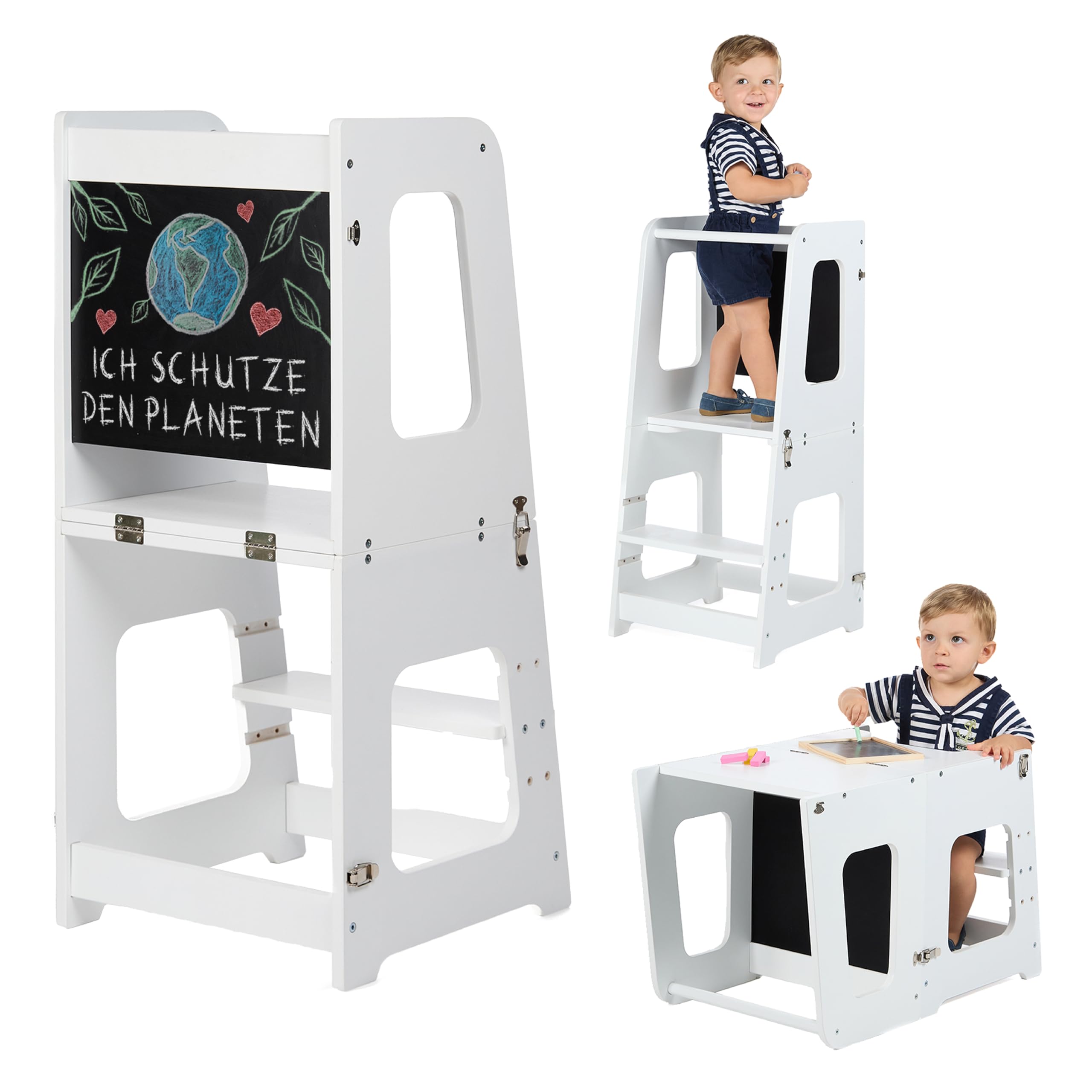 KYWAI® Montessori Lernturm Klappbar ab 1 Jahr – 2-in-1 Learning Tower & Kinderschreibtisch