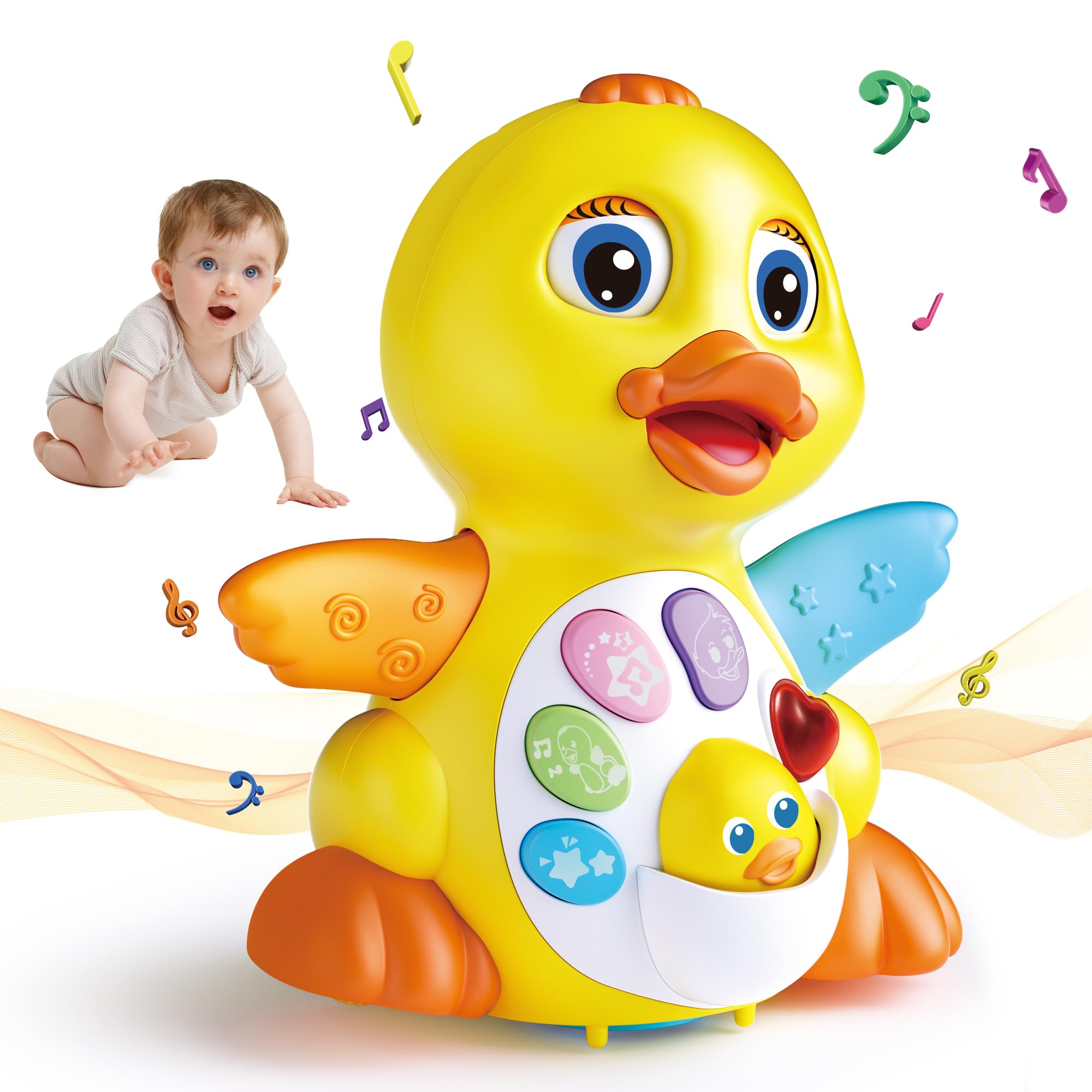MOONTOY Musikente Spielzeug ab 1 Jahr – Interaktives Lernspielzeug mit 7 Melodien für Babys