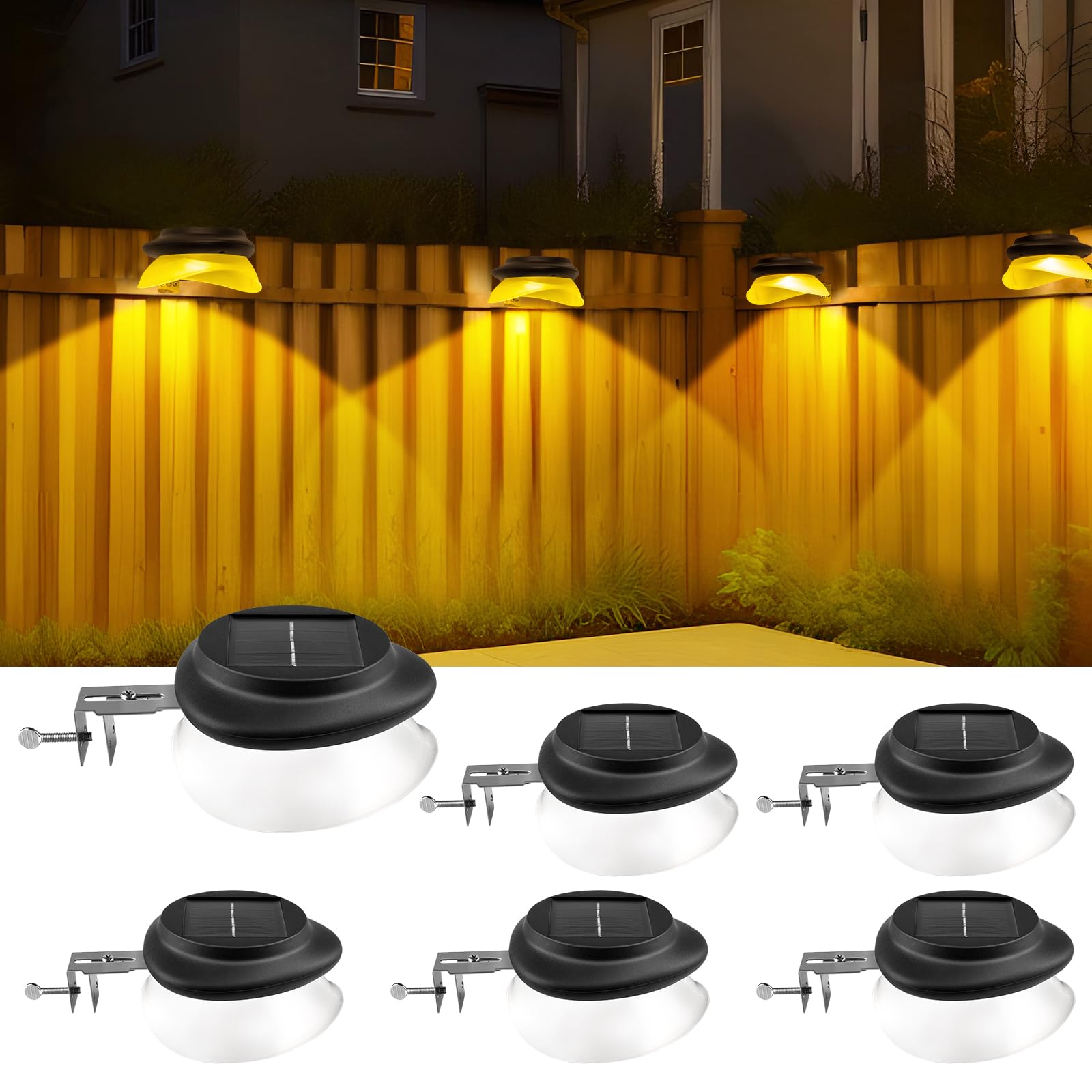 AGOTD 6er Set Dachrinnen Solarleuchten 100LM IP55 – Warmweiss Gartenbeleuchtung für Zaun & Aussenwand