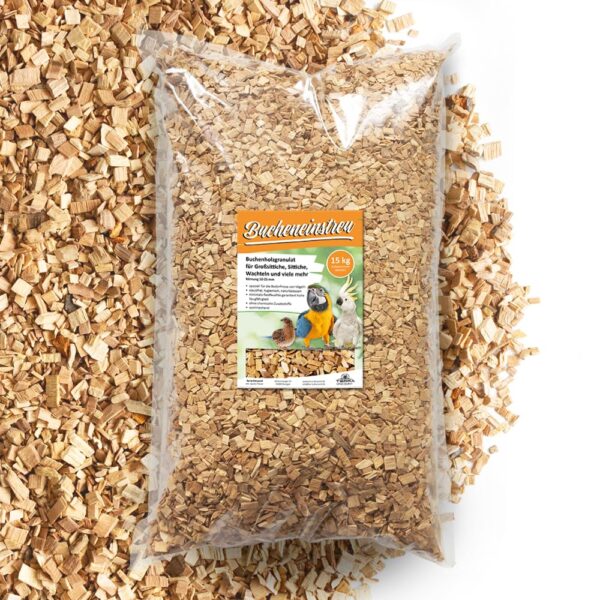 Terra Discount Bucheneinstreu 15 kg – Hochsaugfähiges Vogeleinstreu für Käfige & Volieren
