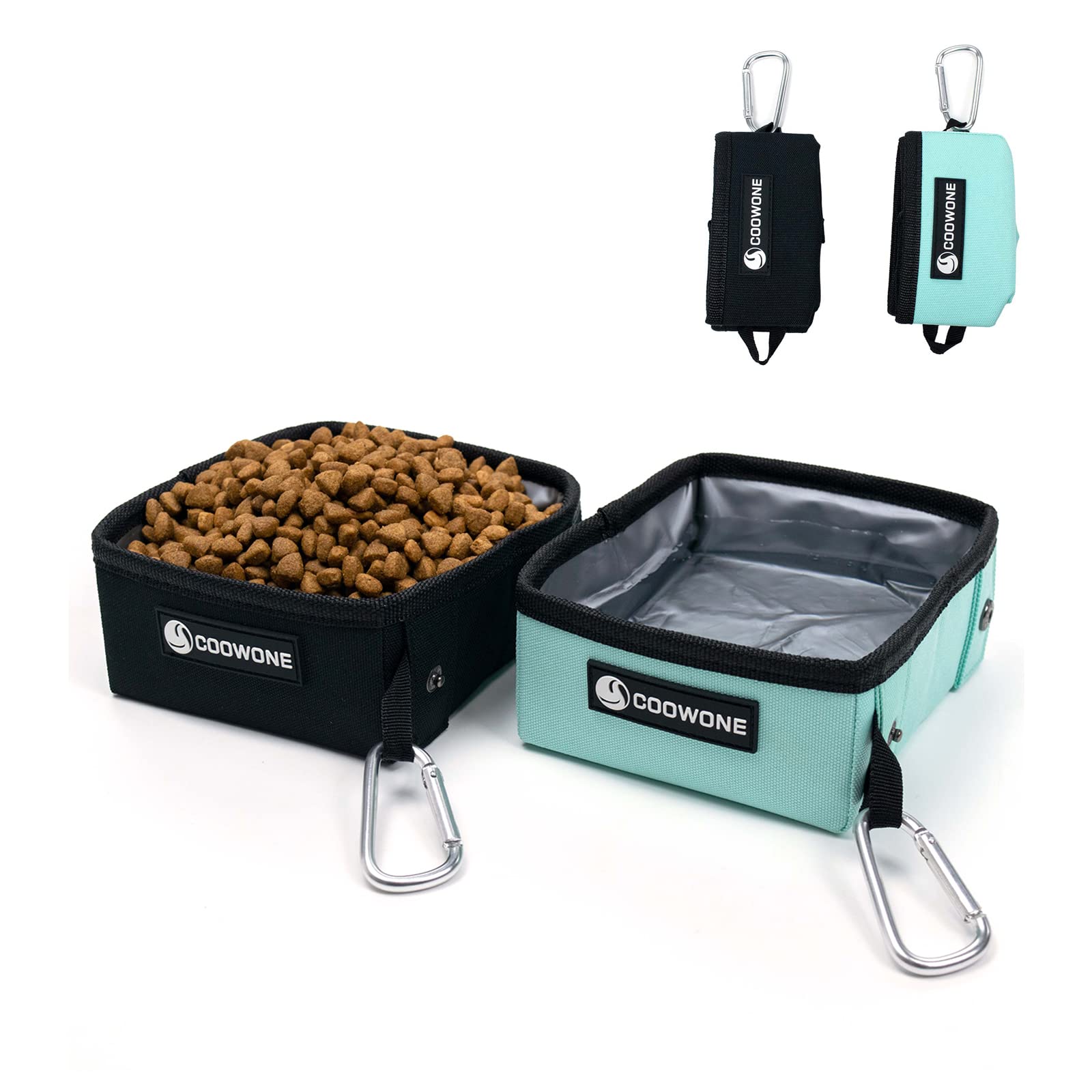 COOWONE Faltbarer Hundenapf 2er Set – Tragbarer Reisenapf mit Karabiner für Hunde & Katzen