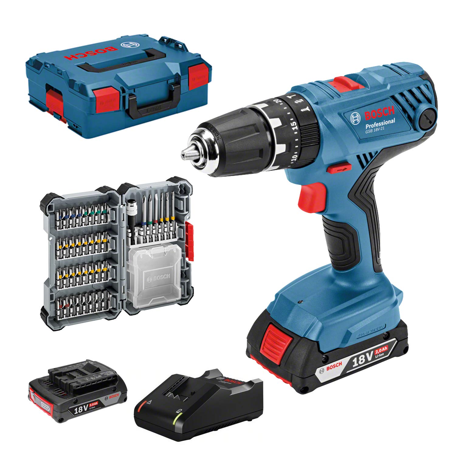 Bosch Professional GSB 18V-21 Akku-Schlagbohrschrauber – 55 Nm Profi-Leistung mit 2 Akkus