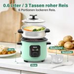 Macook Reiskocher 0,6L – Kompakter 2-in-1 Reiskocher & Dampfgarer für 3 Tassen – Bild 8